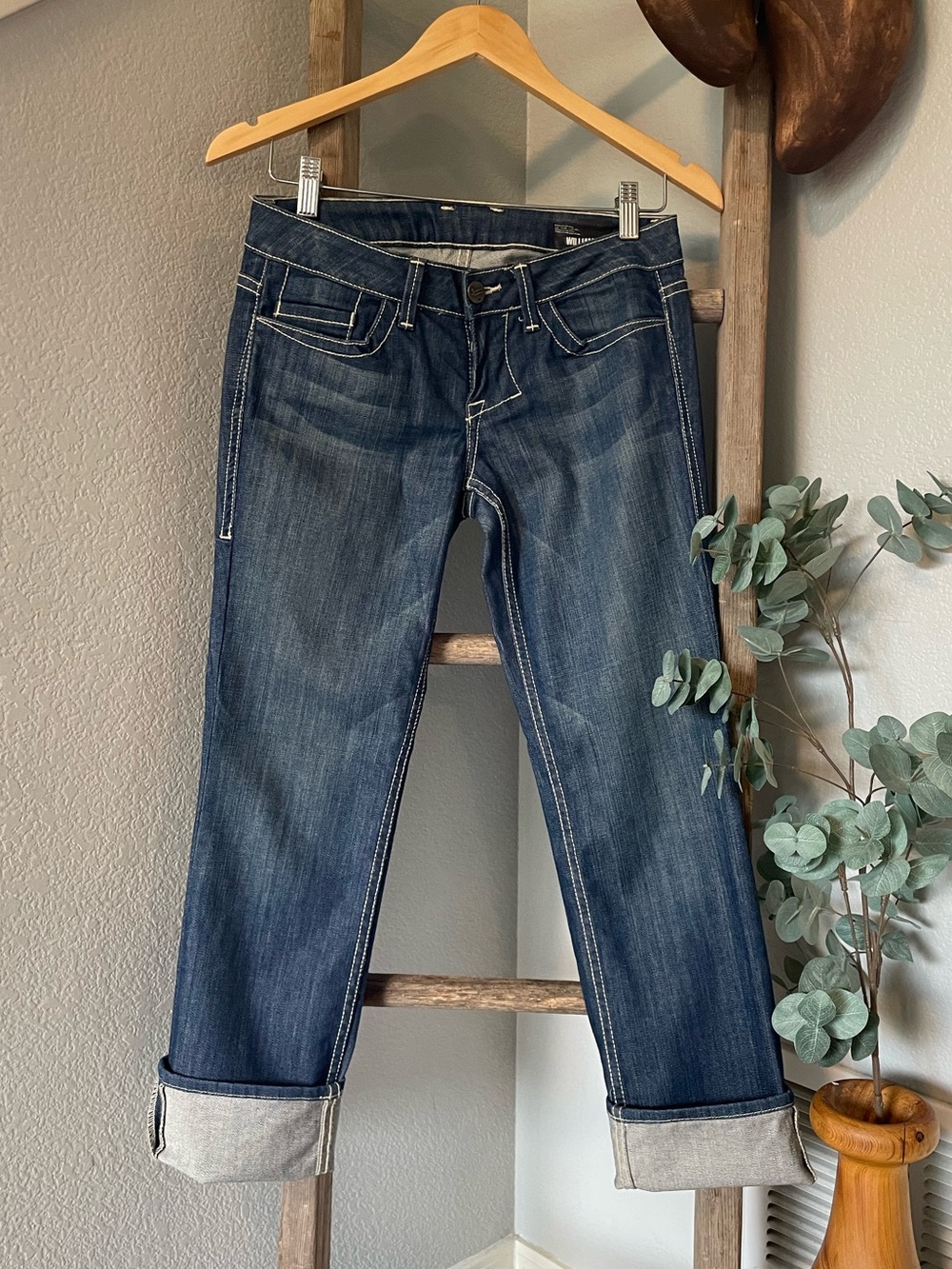 William Rast Dark Blue Cuffed Cropped Jeans